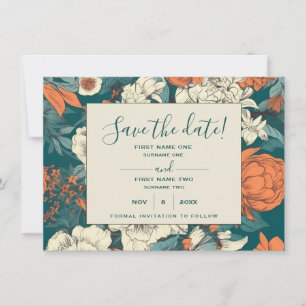 Oranje bloemen, behalve de datumkaart save the date