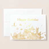 Oranje bloemen - Birthday Gold Folie Kaarten (Voorkant met envelop)