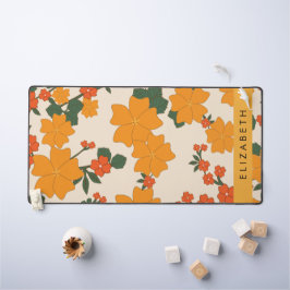 Oranje bloemen, bloemenpatroon, Jouw naam Bureaumat