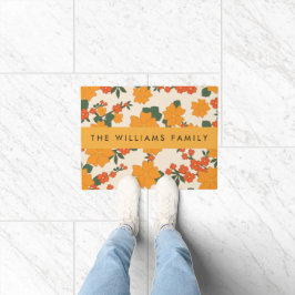 Oranje bloemen, bloemenpatroon, Jouw naam Deurmat