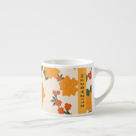 Oranje bloemen, bloemenpatroon, Jouw naam Espresso Kop