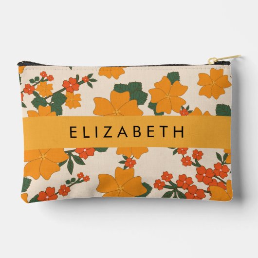 Oranje bloemen, bloemenpatroon, Jouw naam Etui (Achterkant)