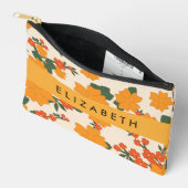 Oranje bloemen, bloemenpatroon, Jouw naam Etui (Open)