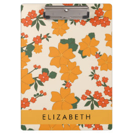 Oranje bloemen, bloemenpatroon, Jouw naam Klembord