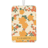 Oranje bloemen, bloemenpatroon, Jouw naam Luchtverfrisser (Achterkant)