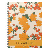 Oranje bloemen, bloemenpatroon, Jouw naam Notitieboek (Voorkant)