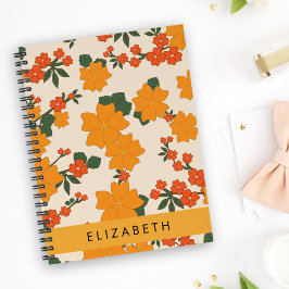 Oranje bloemen, bloemenpatroon, Jouw naam Notitieboek