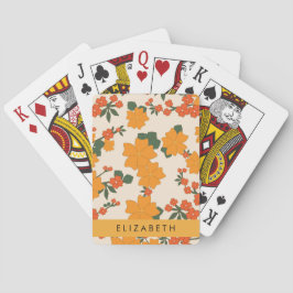 Oranje bloemen, bloemenpatroon, Jouw naam Pokerkaarten