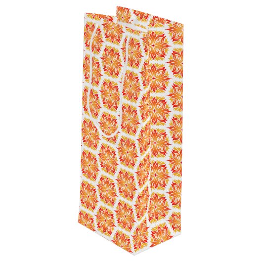 Oranje bloemen, bloemmotief, bloemmotief wijn cadeautas (Achterkant Gekanteld)