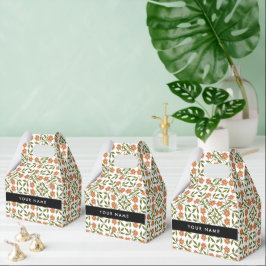 Oranje bloemen, bloemmotief, Boho, Jouw naam Bedankdoosjes