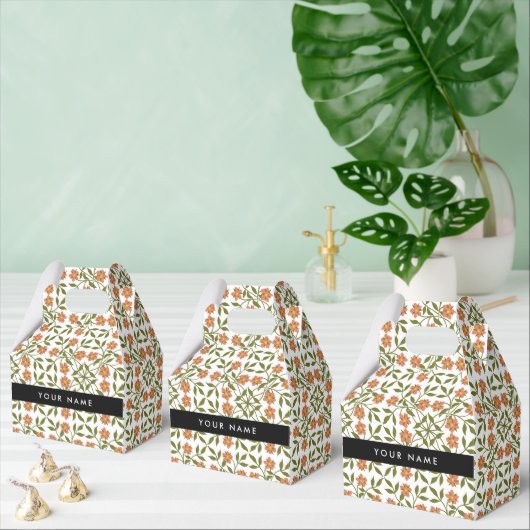 Oranje bloemen, bloemmotief, Boho, Jouw naam Bedankdoosjes (Meervoudige)
