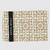 Oranje bloemen, bloemmotief, Boho, Jouw naam Golfhanddoek (Horizontaal)