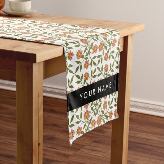 Oranje bloemen, bloemmotief, Boho, Jouw naam Korte Tafelloper (Voorbeeld)