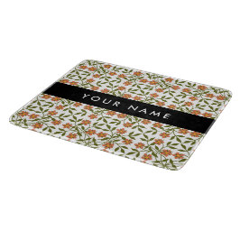 Oranje bloemen, bloemmotief, Boho, Jouw naam Snijplank