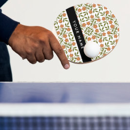 Oranje bloemen, bloemmotief, Boho, Jouw naam Tafeltennisbatje