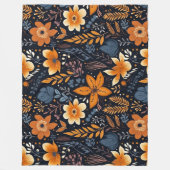 Oranje Bloemen Boho Herfst Herfst Zwart Fleece Deken (Voorkant)