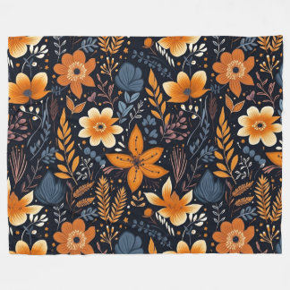 Oranje Bloemen Boho Herfst Herfst Zwart Fleece Deken