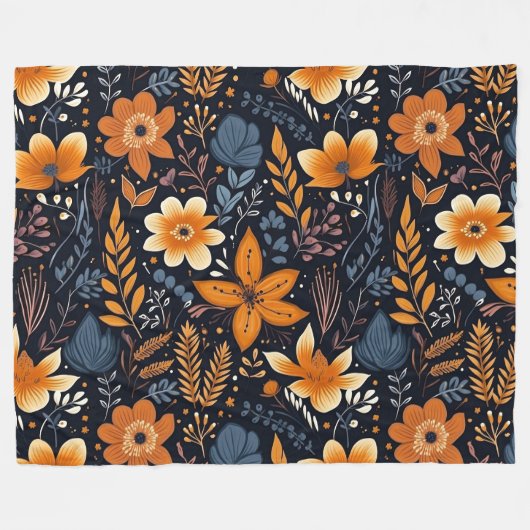 Oranje Bloemen Boho Herfst Herfst Zwart Fleece Deken (Voorkant (Horizontaal))