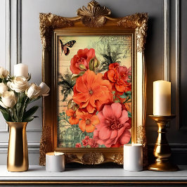 Oranje Bloemen Botanisch Poster