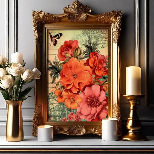 Oranje Bloemen Botanisch Poster