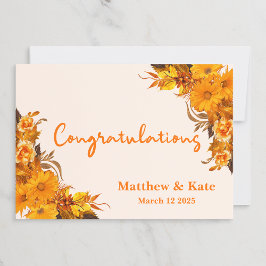 Oranje Bloemen bruiloft / Verloving Gefeliciteerd Kaart