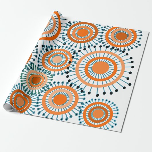 Oranje bloemen cadeaupapier (Uitgerold)