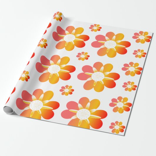 Oranje bloemen cadeaupapier (Uitgerold)