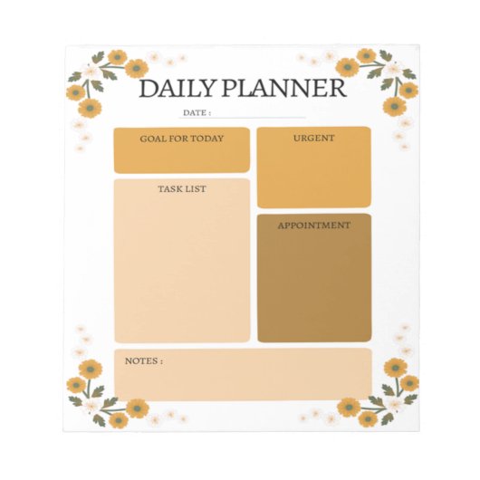 Oranje Bloemen Dagelijkse Planner Notitieblok (Voorkant)