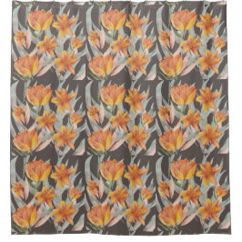 oranje bloemen douchegordijn