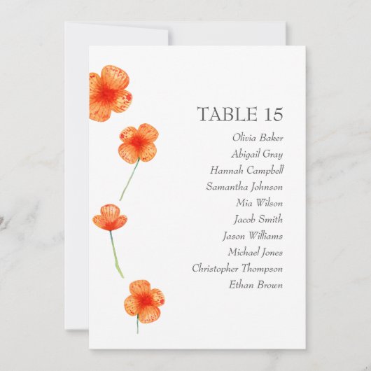 Oranje bloemen. Eenvoudige bruiloft Zitkaarten Kaart (Voorkant)