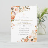 Oranje Bloemen Eerste Communie Uitnodiging (Staand voorkant)