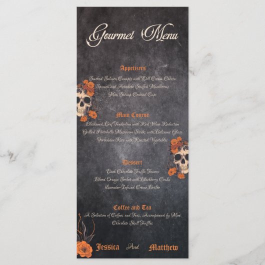 Oranje bloemen Elegant eenvoudig gastronomisch men Menu (Voorkant)
