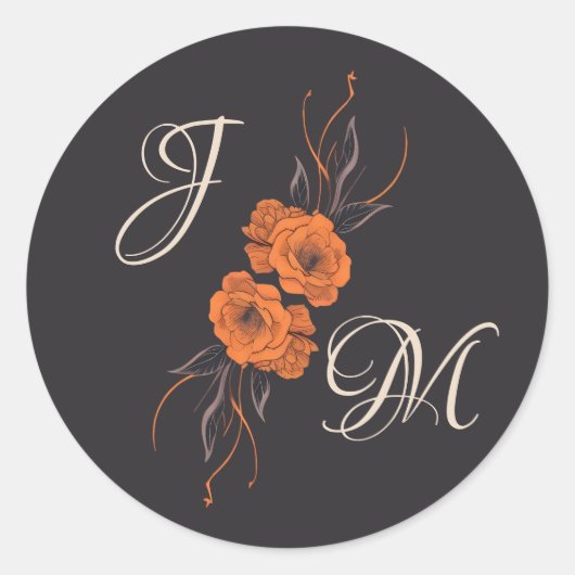 Oranje bloemen Elegant Monogram bruiloft Sticker (Voorkant)