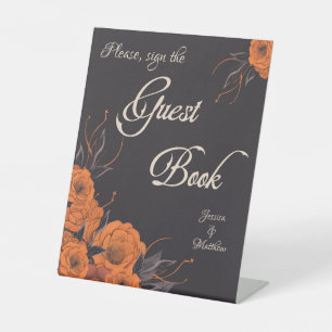 Oranje Bloemen Elegant Teken Gast Boek Huwelijk Reclamebord Met Voetstuk