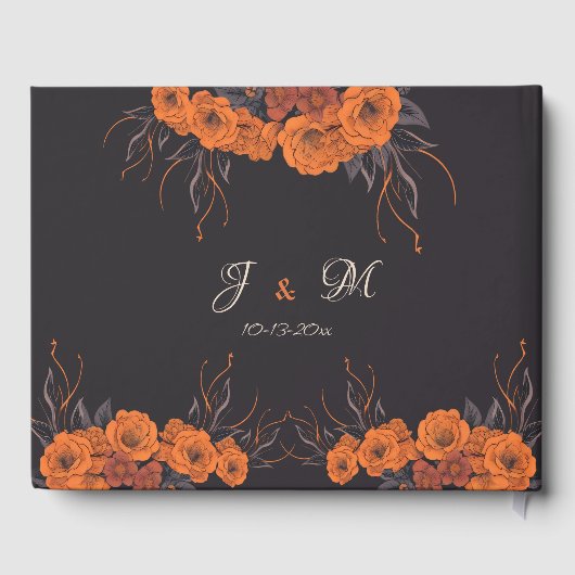 Oranje bloemen elegante bruiloft gastenboek (Achterkant)