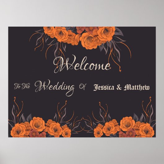 Oranje bloemen elegante bruiloft poster (Voorkant)