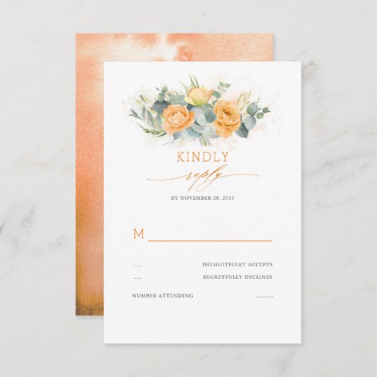 Oranje bloemen Elegante bruiloft RSVP (Voorkant / Achterkant)