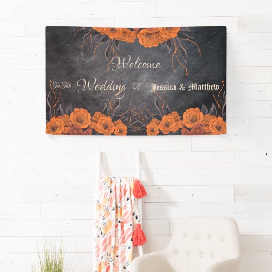 Oranje bloemen elegante bruiloft spandoek (Insitu)