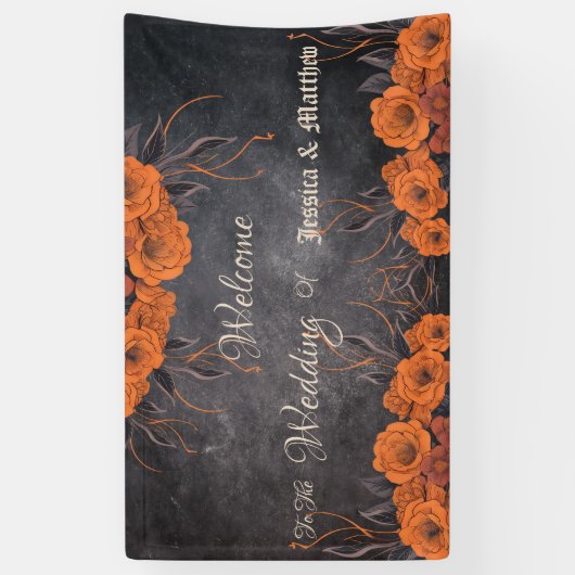 Oranje bloemen elegante bruiloft spandoek (Verticaal)