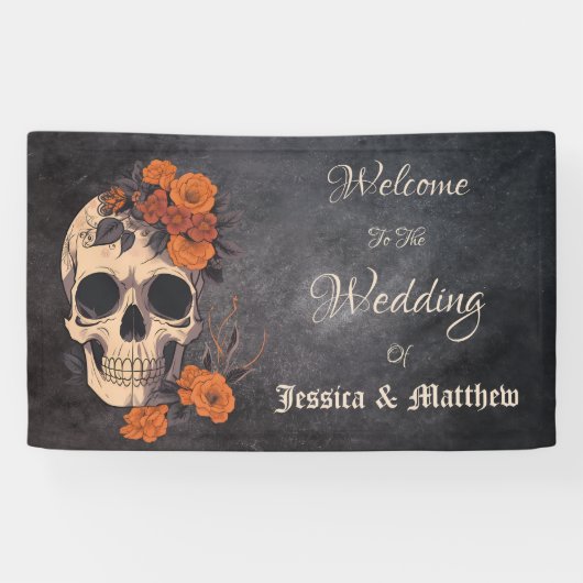 Oranje bloemen elegante bruiloft spandoek (Horizontaal)