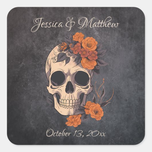 Oranje bloemen Elegante bruiloft Sticker (Voorkant)