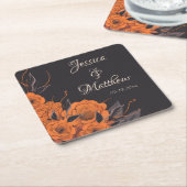 Oranje bloemen elegante chic date bruiloft kartonnen onderzetters (Schuin)