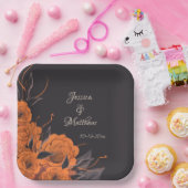 Oranje bloemen elegante chic date bruiloft papieren bordje (Feest)