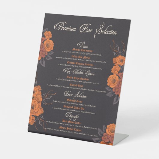 Oranje bloemen Elegante drinken Menu Reclamebord Met Voetstuk (Voorkant)