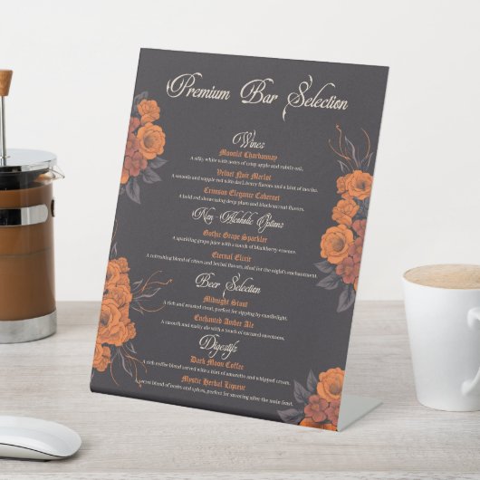 Oranje bloemen Elegante drinken Menu Reclamebord Met Voetstuk (Insitu)