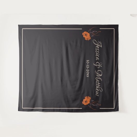 Oranje bloemen Elegante minimalis bruiloft achterg Wandkleed (Voorkant (horizontaal))