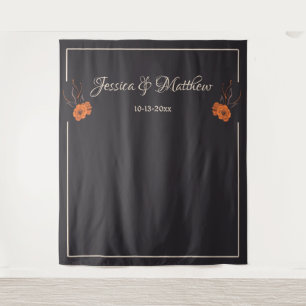 Oranje bloemen Elegante minimalis bruiloft achterg Wandkleed