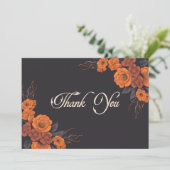 Oranje bloemen elegante traditionele bruiloft bedankkaart (Staand voorkant)