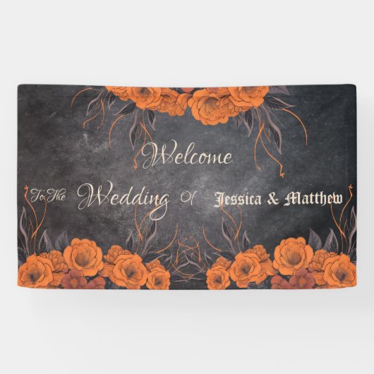 Oranje Bloemen Elegante Trouwdag Spandoek (Horizontaal)