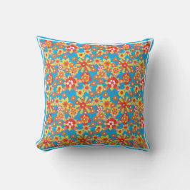 Oranje bloemen en blauwe poka-dots omkeerbaar kussen